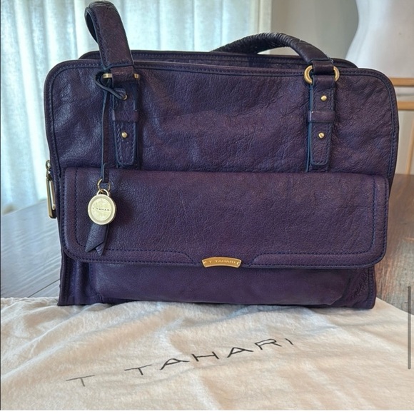 T. Tahari Purple Leather Satchel Handbag Vintage EUC - Picture 14 of 16